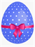 A purple Easter egg with white spots and a pink bow